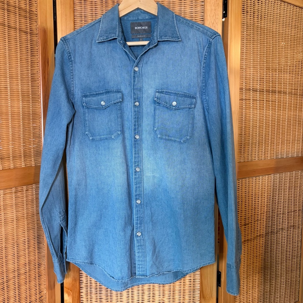 Bonobos Light Blue Casual Button Down Slim Fit size S Shirt pearl snaps fitted